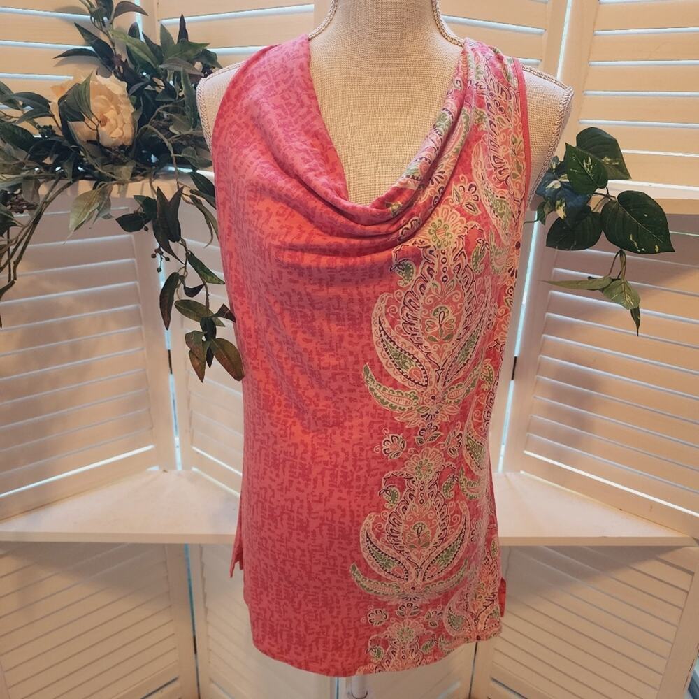 ATHLETA ORANGE PAISLEY TUNIC WITH DROP DOWN COLLAR